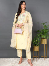 Women Yellow Silk Blend Solid Embroidered Kurta Trouser With Dupatta-PKSKD2011